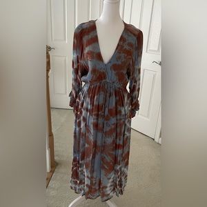 YFB Midi dress long sleeves with elastic cuffs and deep V Neckline